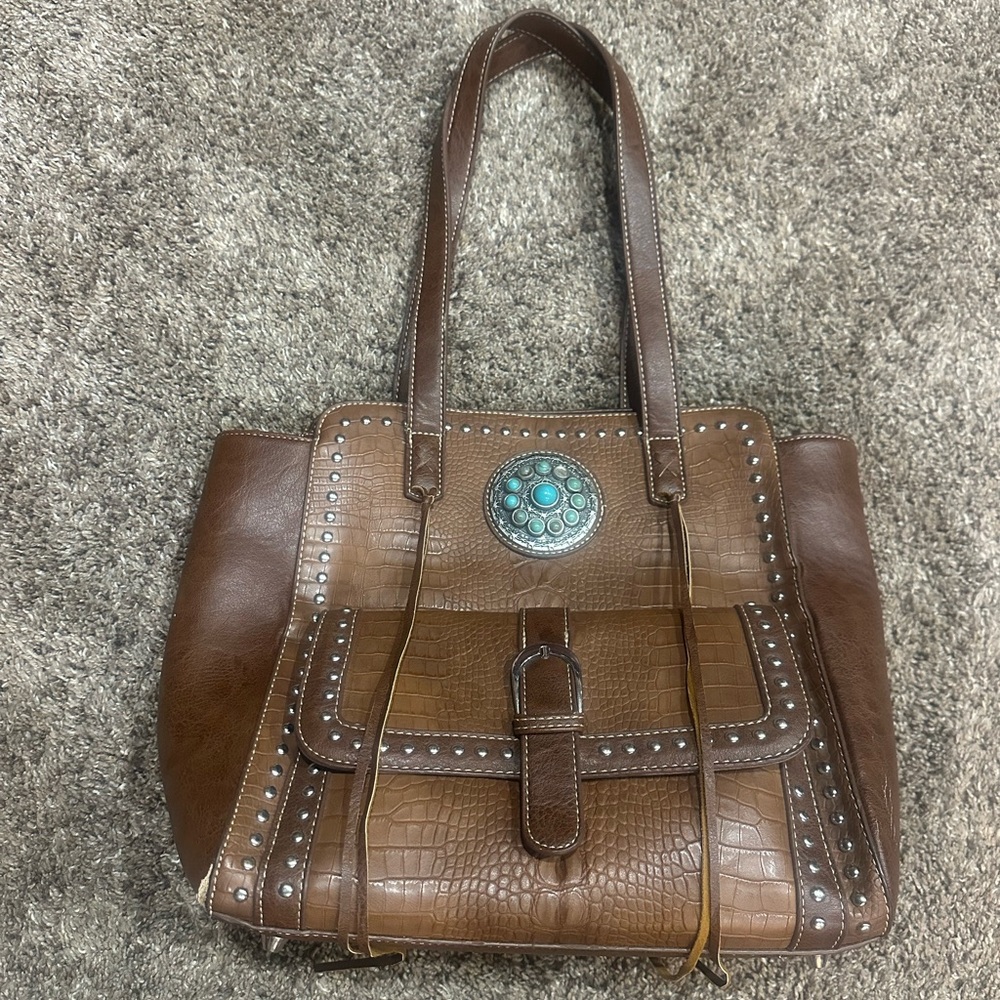 Blazin Roxx Brown Turquoise Studded leather Tote